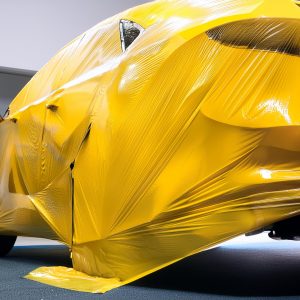 302101 yellow polythene 4m x 175m applied to car in bodyshop