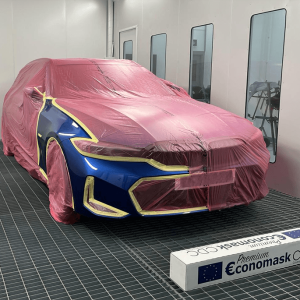 CDC paint masking film applied to damp vehicle surface