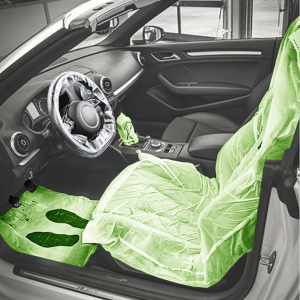 recycled 5 in 1 car seat protection set with floor mat steering wheel and gearstick covers installed