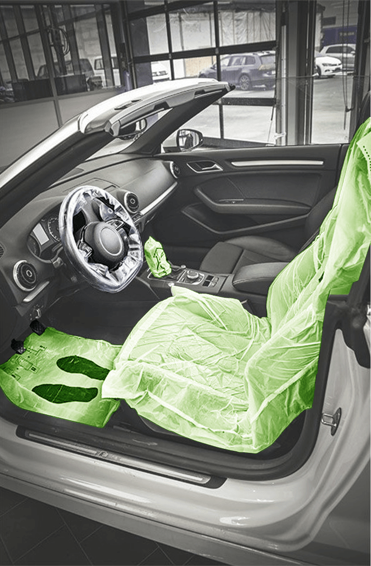 recycled 5 in 1 car seat protection set with floor mat steering wheel and gearstick covers installed