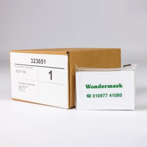 Body filler spreader 105mm x 70mm in front of box of 100 plastic applicators